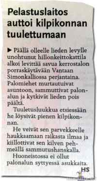 Pelastuslaitos auttoi kilpikonnan tuulettumaan