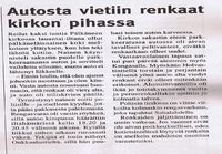 Autosta vietiin renkaat kirkon pihassa