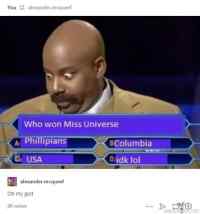 Steve Harvey ja Miss Universe - http://www.dailymail.co.uk/news/article-3368439/Disaster-strikes-Miss-Universe-2015-Steve-Harvey-announces-WRONG-winner.html