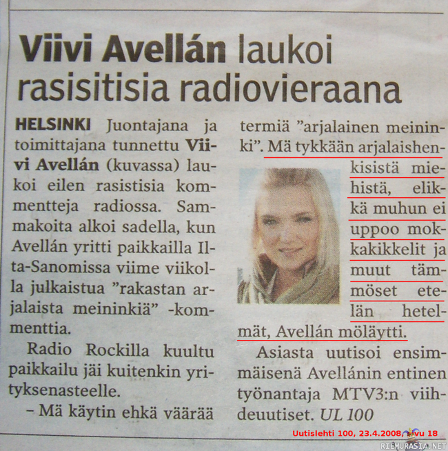 Viivin miesmaku - Siinä on näpsätty kuva päivän uutislehti satasesta. Nam, mikä daami