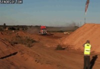 Semi Truck Soaring Through The Sky