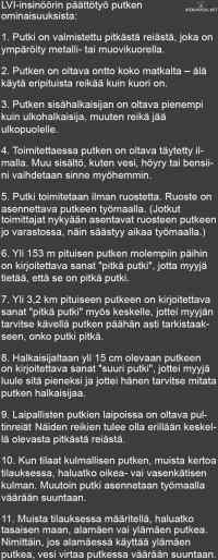 Putken ominaisuuksia