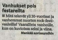 Vanhukset pois festareilta