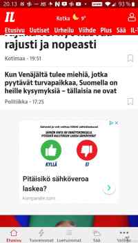 Rajalla kysyvät - Kännykällä napattu kuva Iltasanomien etusivulta.Sattui mainos sopivaan kohtaan...