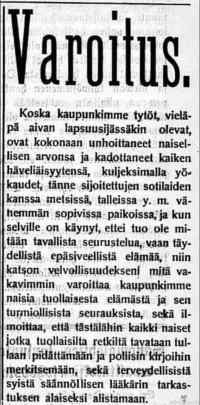 Varoitus naisille epäsiveellisestä elämästä