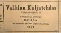 Voimakasta ja ravitsevaa kaljaa - Vallilan kaljatehdas mainosti tuotteitaan sanomalehdessä lyhyesti ja ytimekkäästi juhannuksen aikoihin vuonna 1927