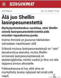 Lasinpesunestettä ei saa juoda