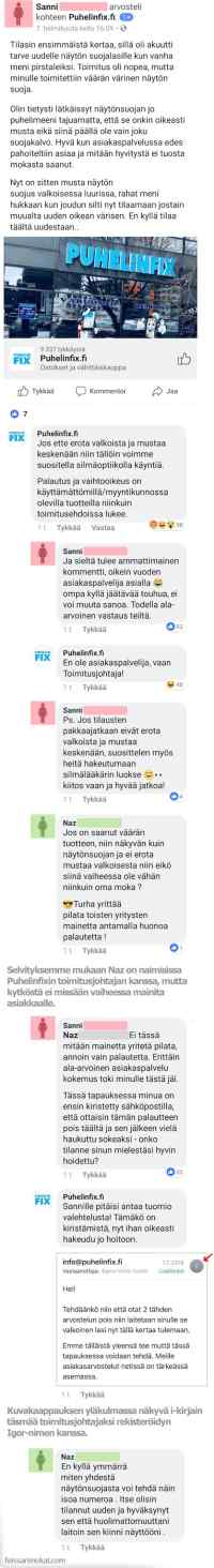 Tapaus Puhelinfix - Väärän värinen näytönsuoja.