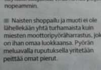 Naisten shoppailu ja muoti versus miesten moottoripyöräharrastus