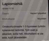 Lapiomiehille töitä