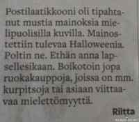 Riitta vastustaa Halloweenia