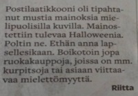 Riitta vastustaa Halloweenia